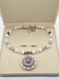 ყელსაბამი ჩოკერი ვარდისფერი ხალცედონის კულონით