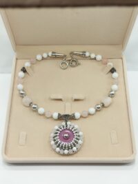 ყელსაბამი ჩოკერი ვარდისფერი ხალცედონის კულონით