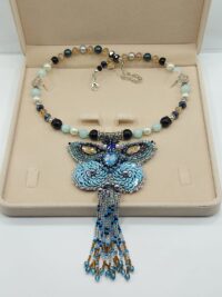 ყელსაბამი ჩოკერი ცისფერი პეპელა