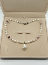 ყელსაბამი მარგალიტი & ვარდისფერი კვარცი