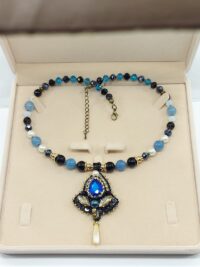 კულონი შავი ყვავილი ვარდისფერი აგატით (copy)